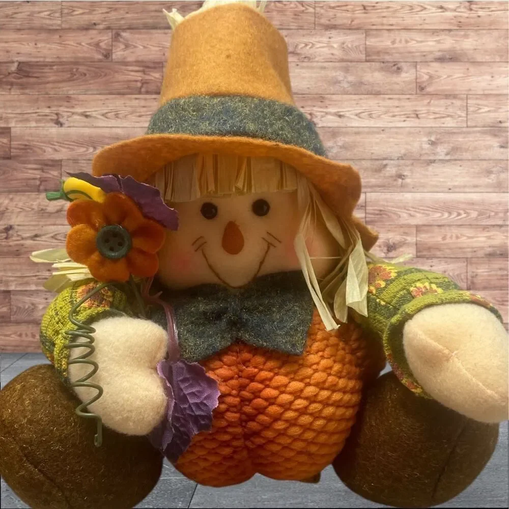 Fall Harvest Scarecrow Plush Doll Pair Autumn Decor Rustic Farmhouse Thanksgivin